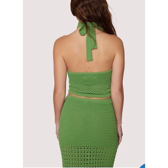 LOST & WONDER Olivia Top & Maxi Skirt Set GREEN Boho Crochet Knit size S NWT - Picture 3 of 7